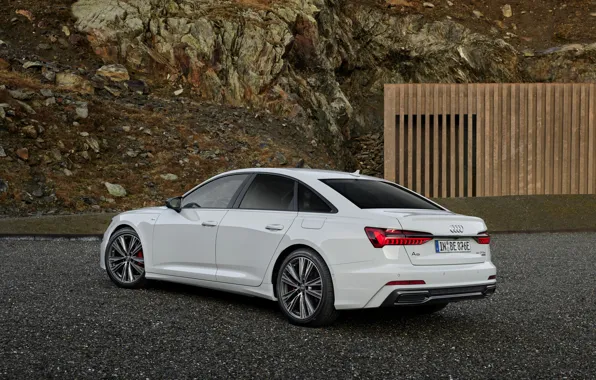White, Audi, sedan, ass, hybrid, Audi A6, four-door, 2020