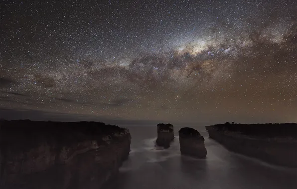 Water, stars, the ocean, rocks, coast