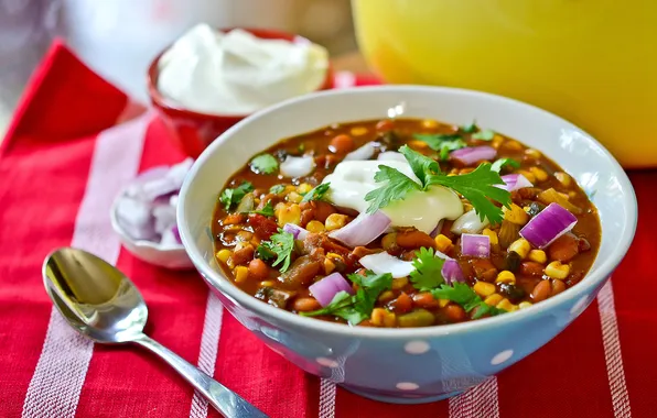 Picture spoon, bowl, soup Chile