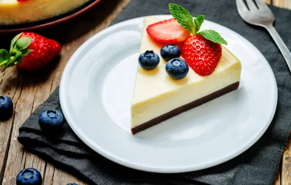 Berries, dessert, a piece of cake, cheesecake