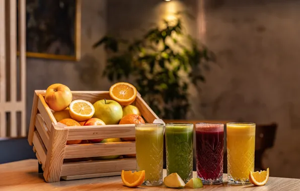 Juice, glasses, fruit, fruit juice