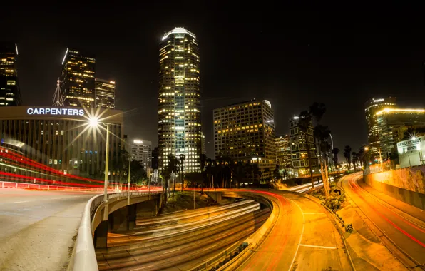 Picture night, lights, street, home, interchange, USA, Los Angeles