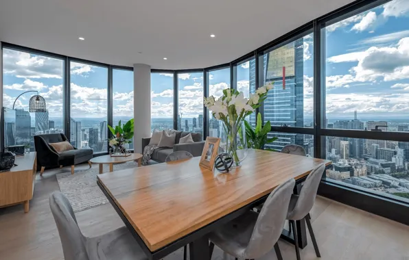 Wallpaper design, style, view, interior, megapolis, living room, dining ...