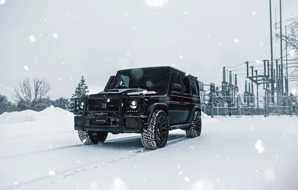 Picture Mercedes, Winter, AMG, Black, Snow, G63, W463