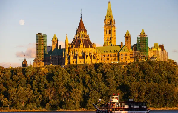 Landscape, river, ship, Parliament, Canada, Ottawa