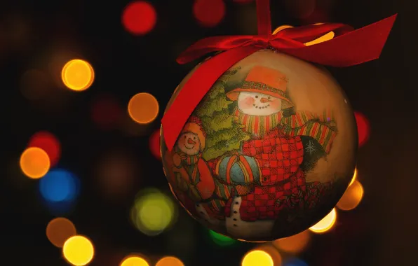 Red, smile, the dark background, holiday, toy, new year, Christmas, ball