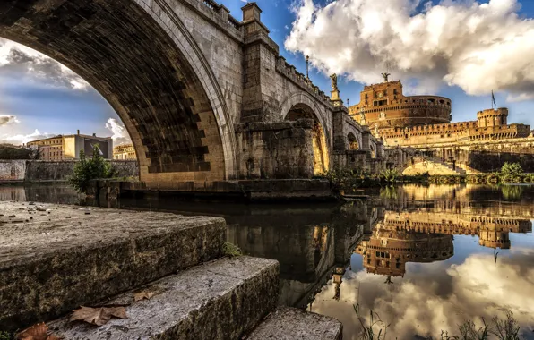 Picture river, Rome, Italy, The Tiber, Ponte Sant'angelo, Castel Sant'angelo