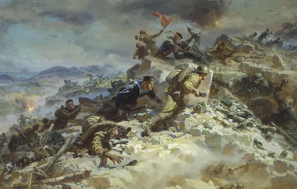 Picture war, smoke, battle, ruins, the great Patriotic war