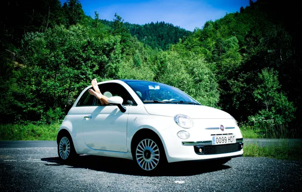 Girl, feet, fiat, 500, Fiat