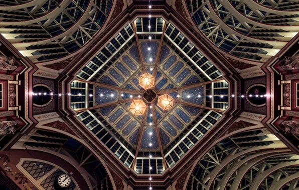 The ceiling, chandeliers, hand-painted