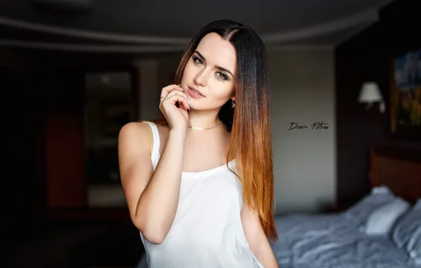 Model, hair, portrait, makeup, brunette, hairstyle, beauty, in white
