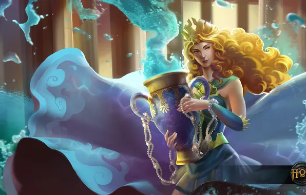 Picture water, girl, blonde, vase, Heroes of Newerth, Gravekeeper, Wave Queen Hestia