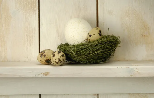 Basket, eggs, Easter, shelf
