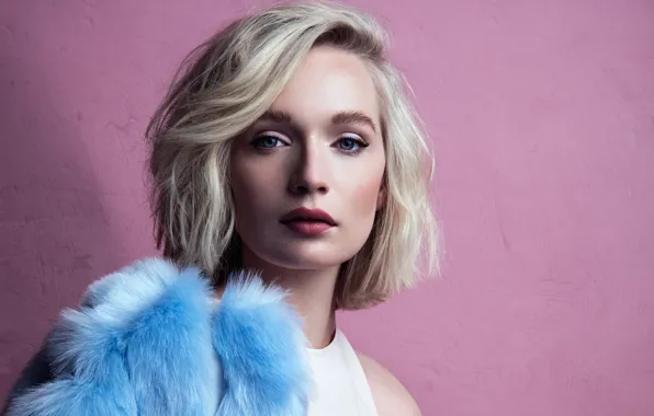 Girl, model, blonde, blue eyes, pink background