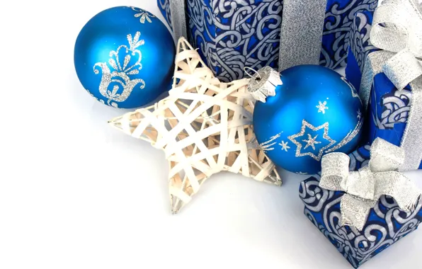Decoration, balls, New Year, Christmas, star, Christmas, balls, blue