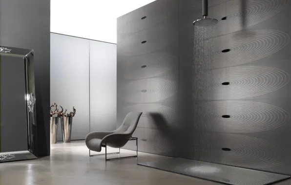Tile, interior, chair, mirror, shower, modern