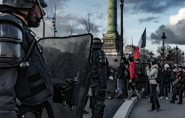 The city, street, police, protest