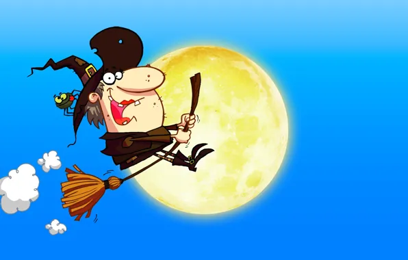 Wallpaper, the moon, wallpaper, moon, halloween, flies, blue background, Halloween