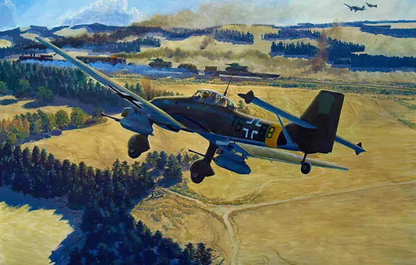 Picture bomber, war, art, aviation, ww2, Junkers Ju 87, stuka