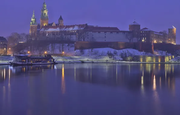 Picture river, Poland, Krakow, Wisla, Wawel castle