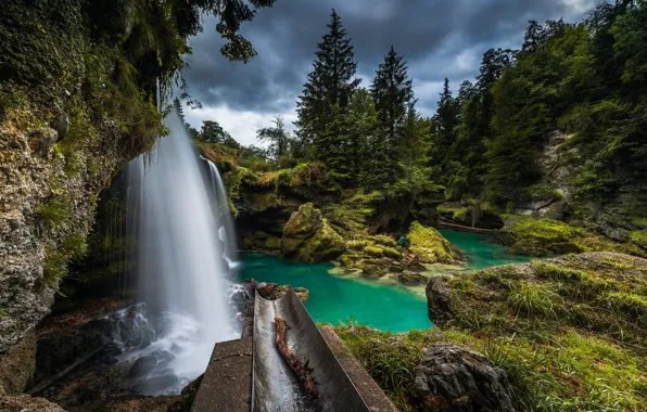 Forest, river, rocks, waterfall, stream, Austria, Austria, Upper Austria
