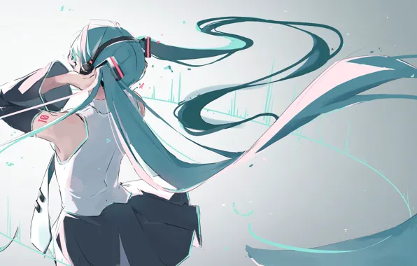 Girl, headphones, Hatsune Miku, Vocaloid