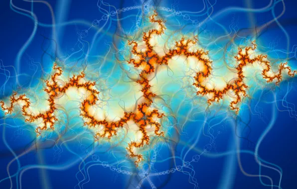 Line, abstraction, pattern, curls, graphics, fractal, ornament, blue background