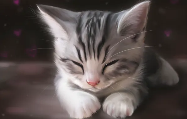 Cat, cat, face, kitty, figure, art, sleeping