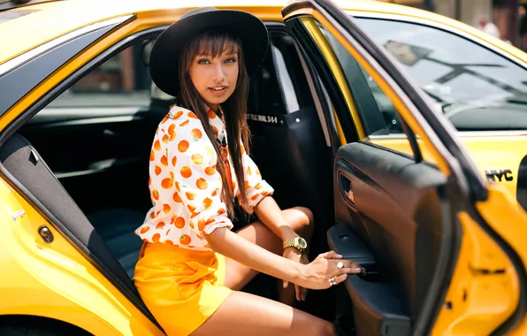 Summer, look, girl, hat, taxi