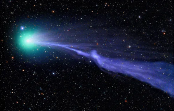 Picture Comet Lovejoy, green haze, cometary dust, through solar system