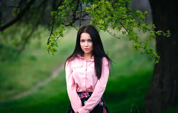 Angelina, the beauty, bokeh, Denis Petrov, Girl lost in the woods