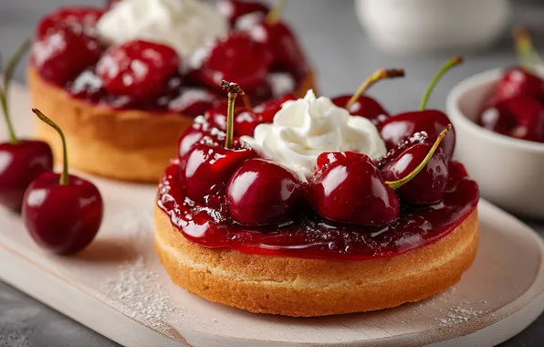 Cherry, berries, cake, cream, dessert, cherry, AI art, neural network