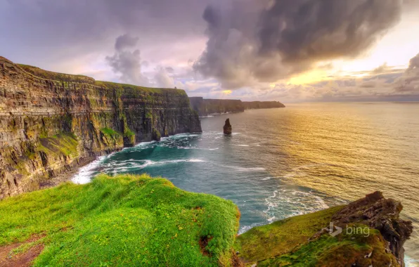 Sea, sunset, rocks, Ireland, County Clare, Mohair