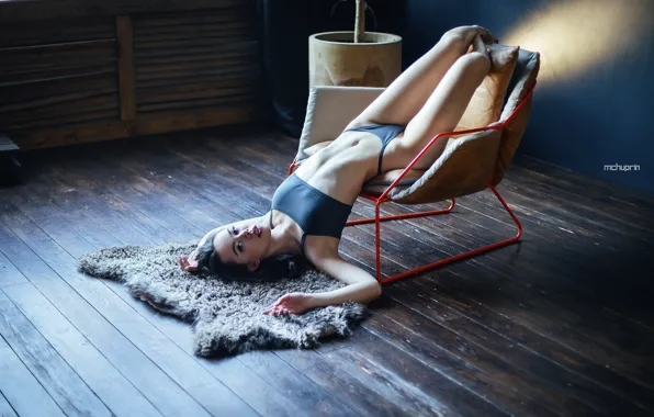 Girl, pose, chair, figure, linen, Christina, Maksim Chuprin
