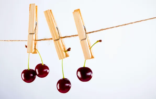 Cherry, food, fruit, clothespins