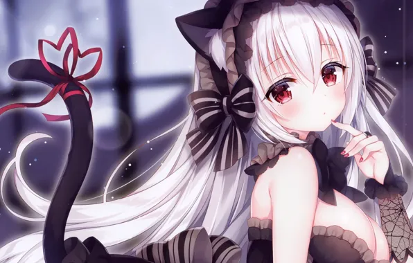 Picture girl, sexy, cleavage, long hair, dress, boobs, anime, beautiful