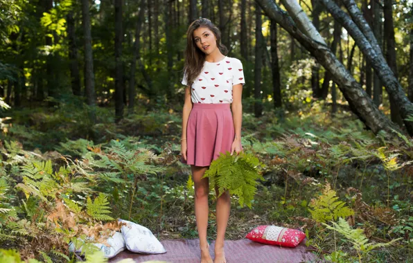 Girl, skirt, is, in the woods, Monika Dee