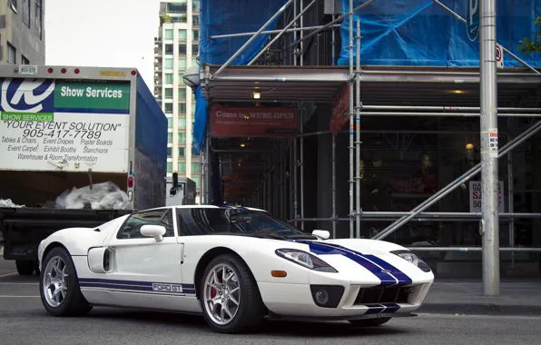 Ford, Blue, White, Street, Stripes, gt