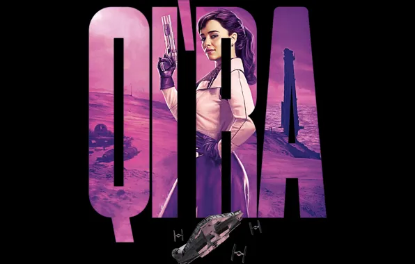 Fiction, black background, poster, Emilia Clarke, Emilia Clarke, Han Solo: Star Wars. History, Solo: A …