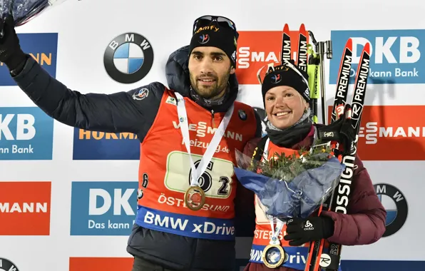 Joy, biathlon, smile, athletes, the French, the winners, Martin Fourcade, Martin Fourcade