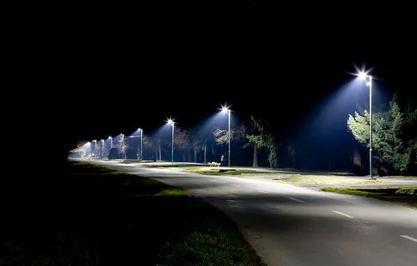 Picture light, landscape, line, blue, evening, illumination, asphalt, empty