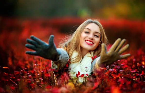Picture autumn, girl, maple, girl, woman, autumn, leaves, fall
