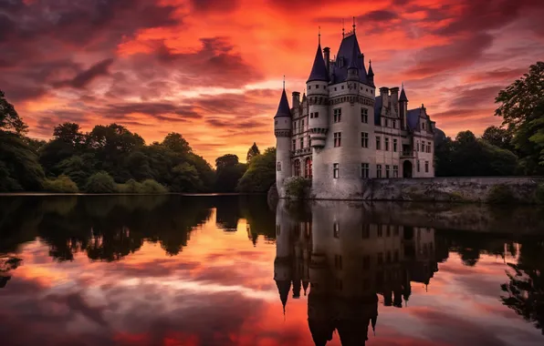 Landscape, sunset, castle, landscape, sunset, beautiful, vintage, castle