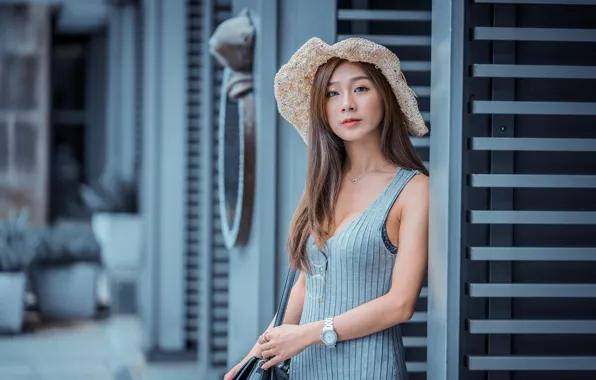 Picture look, hat, dress, Asian, cutie, bokeh, Deluca