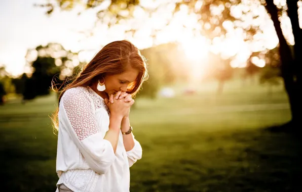 Picture girl, the sun, nature, pose, blouse, bokeh