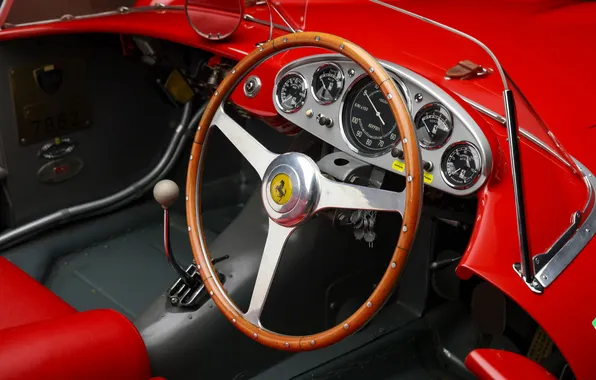 Ferrari, the wheel, Ferrari, supercar, supercar, the instrument panel, 1957, retro cars