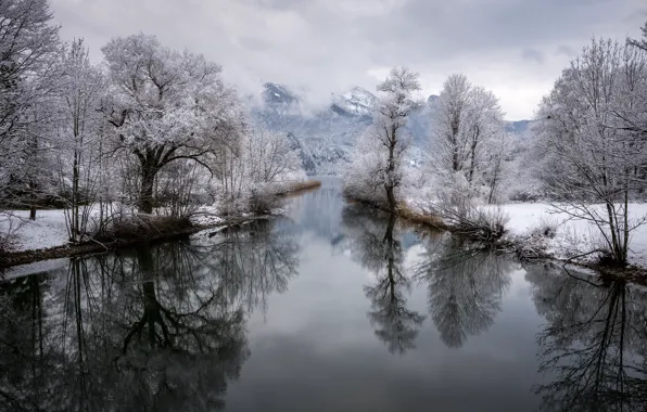 Wallpaper winter, mountains, river, Germany, Bayern