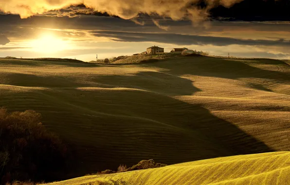 The sun, dawn, hills, Italy, Tuscany