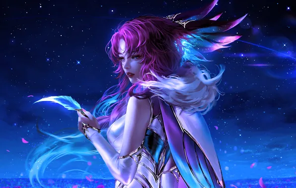 Girl, blue background, League of Legends