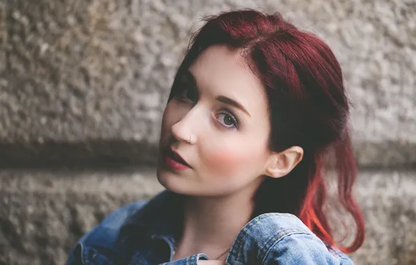 Picture girl, face, hair, piercing, red